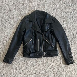 Quince Black Genuine Leather Biker Jacket